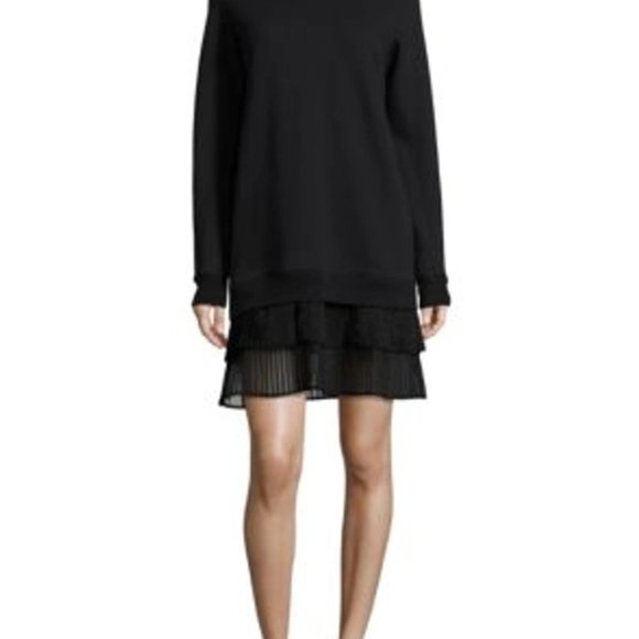 CLU Pleated organza-trimmed black stretch-jersey mini dress in size XS - Picture 2 of 15